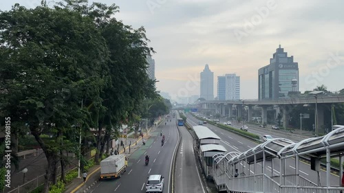 Highway or road traffic during weekend in Jakarta, Indonesia