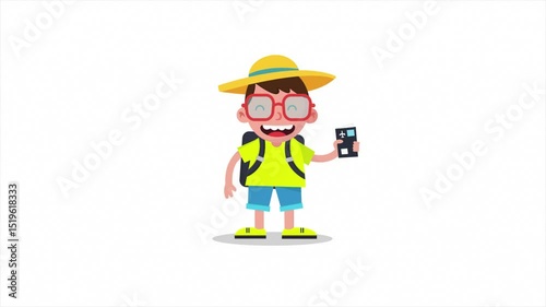A man is pleased with travel and men holding a Passport with a jumping 2D art motion graphic animation.
