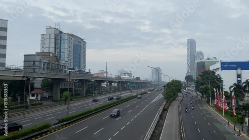 Highway or road traffic during weekend in Jakarta, Indonesia