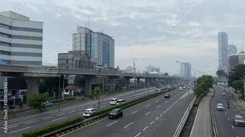 Highway or road traffic during weekend in Jakarta, Indonesia