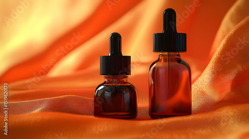 Amber Glass Dropper Bottles On Orange Fabric