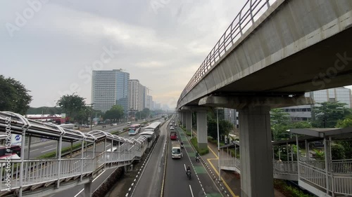 Highway or road traffic during weekend in Jakarta, Indonesia