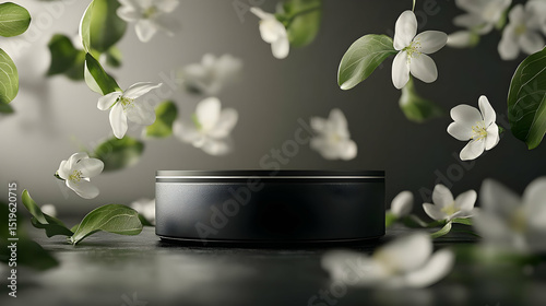 Elegant Black Podium With Floating Flowers