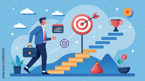 A businessman standing looks at a drawing of business planning.
