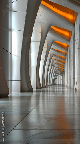 Abstract Modern Architectural Corridor With Orange Lighting