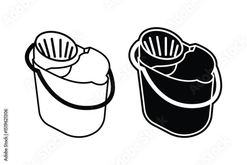 Bucket silhouette art vector with line art on white background