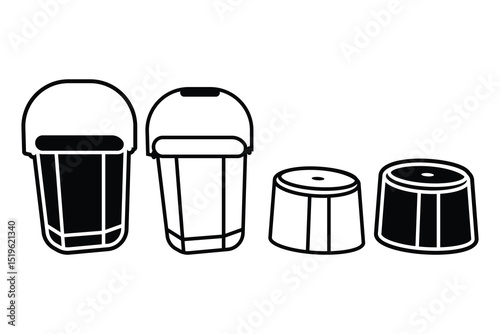 Bucket silhouette art vector with line art on white background