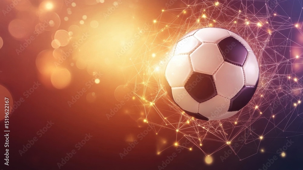 Naklejka premium Futuristic soccer ball design with glowing network connections on background