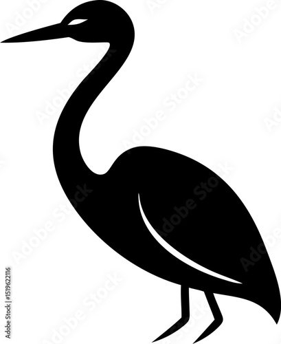Naturalistic heron silhouette mid stretch isolated on transparent background
