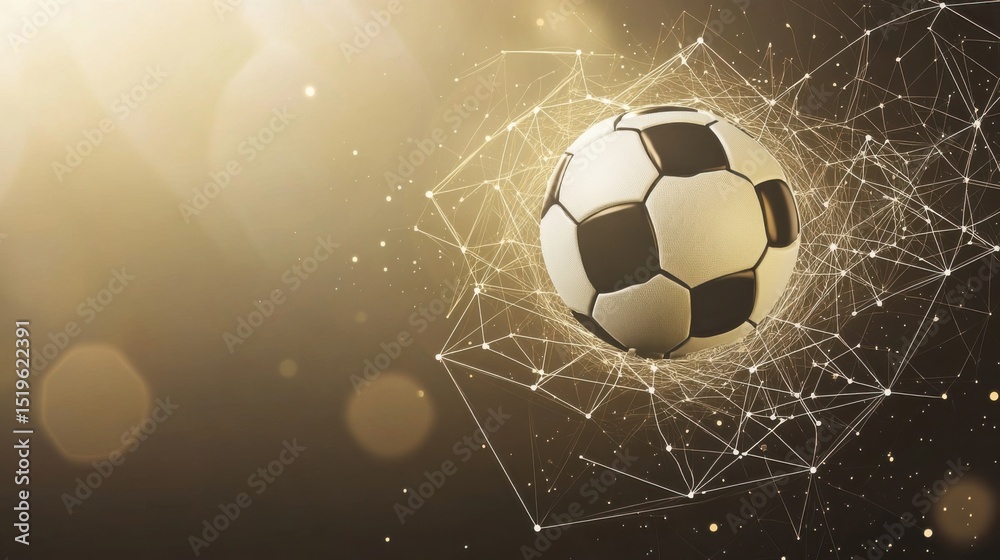 Naklejka premium Technological innovation in soccer represented by connecting lines and golden hue