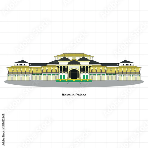 Istana Maimun Medan – Maimun Palace Indonesia Landmark Illustration