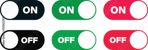 On and Off toggle switch buttons. Switch toggle button. On and off power button. Black switch button, switch buttons set symbol,
