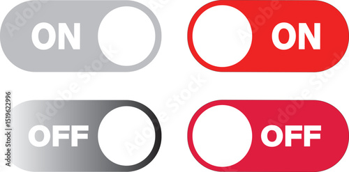 On and Off toggle switch buttons. Switch toggle button. On and off power button. Black switch button, switch buttons set symbol,
