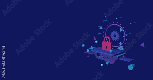 Wallpaper Mural Pink padlock symbol on a pedestal of abstract geometric shapes floating in the air. Abstract concept art with flying shapes on the right. 3d illustration on indigo background Torontodigital.ca