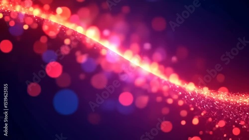 Vibrant bokeh lights in pink red,  orange colors moving across glowing diagonal line creating festive atmosphere, concept of party celebration, nightclub visuals, holiday advertising backdrop