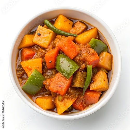 Colorful Indian Homemade  Mixed Vegetable in a white  clean bowl top view