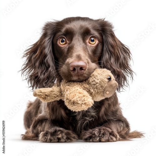 Boykin Spaniel photo with toy isolated on white background