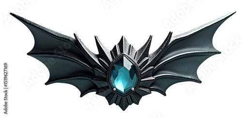 Dark wings jewel with blue gemstone and metallic bat wing design
