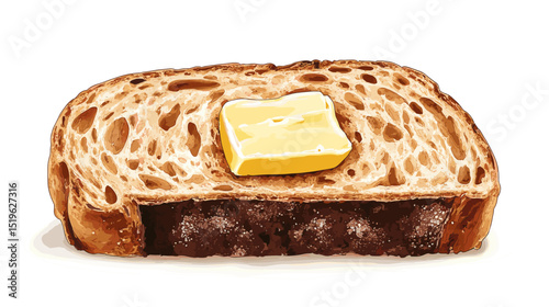 Slice of sourdough bread with butter vector isolated on a white background