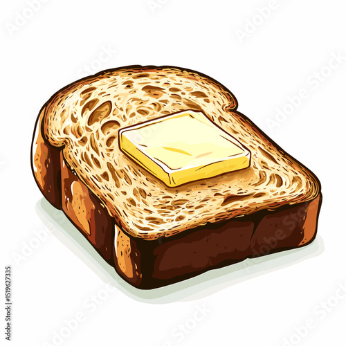 Slice of sourdough bread with butter vector isolated on a white background
