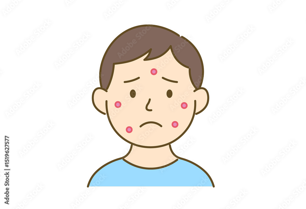Illustration of a Man Troubled by Acne Illustration of a Man Troubled by Acne