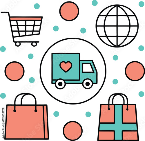 Global online shopping delivery service concept