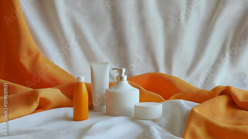 Elegant White And Orange Cosmetic Products Display