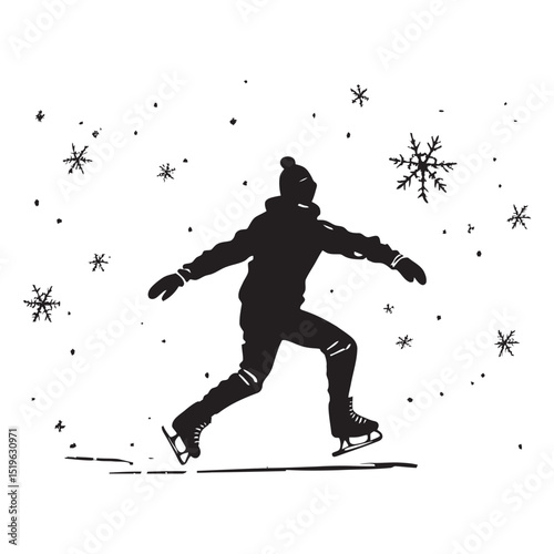 A person ice skating on a frozen pond isolated vector silhouette