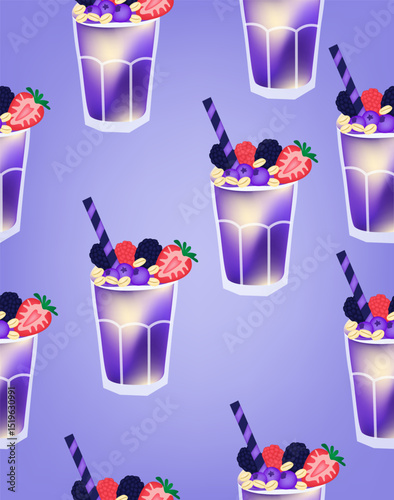 Berry smoothie pattern on a blue background.
