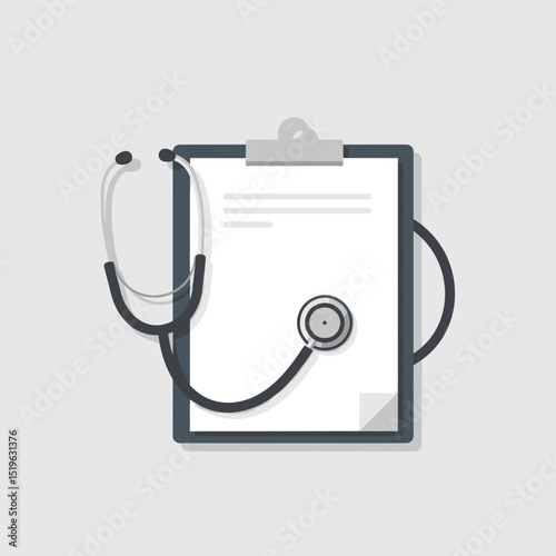 Medical clipboard with stethoscope on a neutral background, symbolizing healthcare