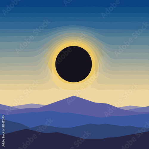 Abstract representation of a solar eclipse with gradient sky colors and a silhouette