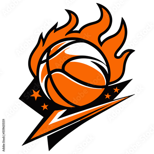 Flaming Basketball Logo – Sports Team Emblem Vector Illustration