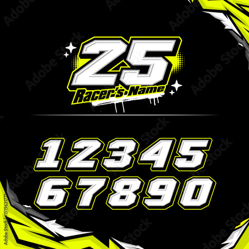 NUMBER RACING vector racing numbers for drag motorbikes and cars	