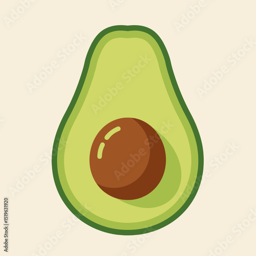 Detailed illustration of a sliced avocado showcasing its vibrant green flesh and brown pit