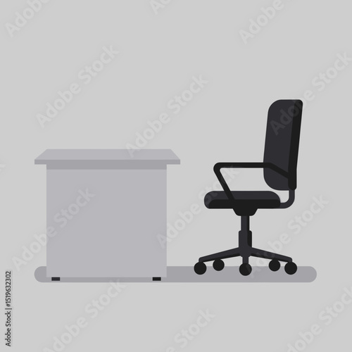 Minimalist office scene featuring a desk and chair, set against a plain backdrop