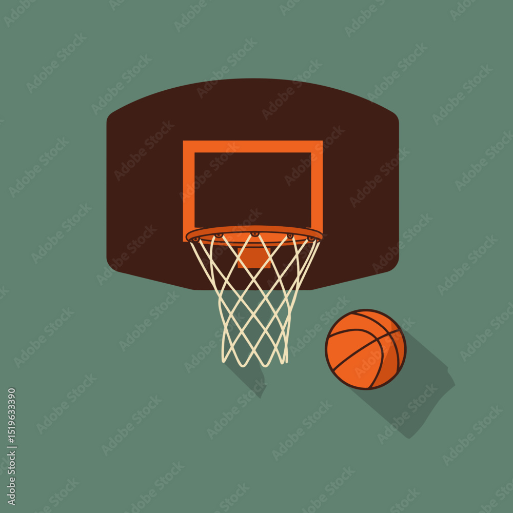 Fototapeta premium A basketball is about to enter the hoop in a minimalist sports setting