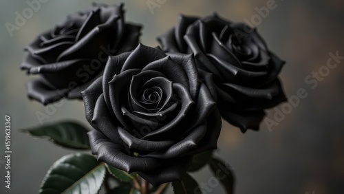 Elegant Black Roses Still Life: Gothic Floral Arrangement for Dark Romance, Halloween, and Mourning Themes