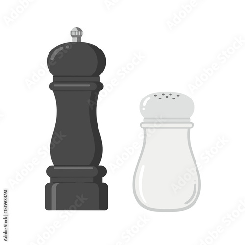 Black and white salt and pepper shakers on a minimalist background, perfect for kitchen decor