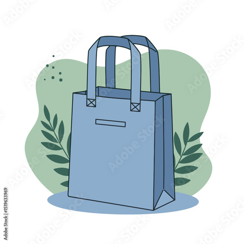 A stylish reusable shopping bag surrounded by green foliage, promoting eco-friendly choices