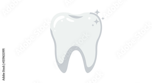 Glossy white tooth illustration with sparkling effects on a clean background