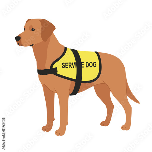 Illustration of a service dog wearing a yellow vest in a neutral background setting