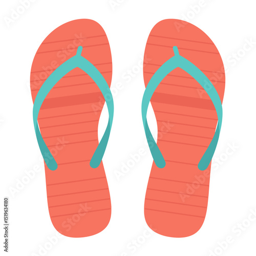 Vibrant summer flip-flops resting on a sandy beach with ocean waves in the background