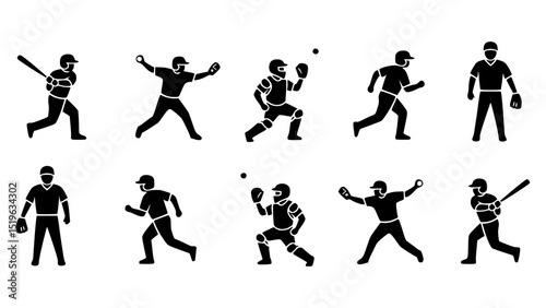 A black and white illustration featuring baseball players, highlighting the dynamic movements and positions of the players. 