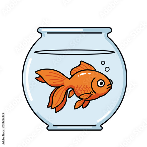 A vibrant goldfish swimming gracefully in a clear round bowl with bubbles