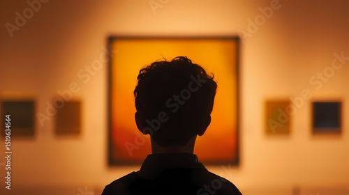 Silhouette of a person appreciating art in a gallery.  Concept of art, culture, contemplation, and aesthetic appreciation.