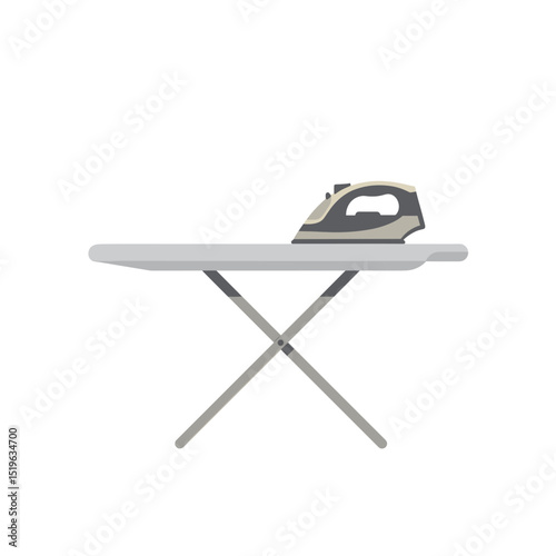 An iron resting on a clean ironing board, ready for use in a bright, minimalistic room