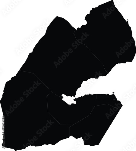 black silhouette map of djibouti with internal divisions for geographic illustration, vector