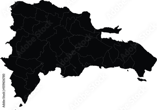black silhouette map of dominican republic with internal divisions for geographic illustration