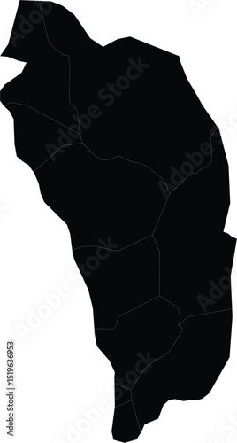 black silhouette map of dominica with internal divisions for geographic illustration