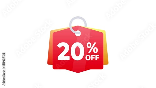 Animated 20 percent Off Discount Label on White and Green Screen Background